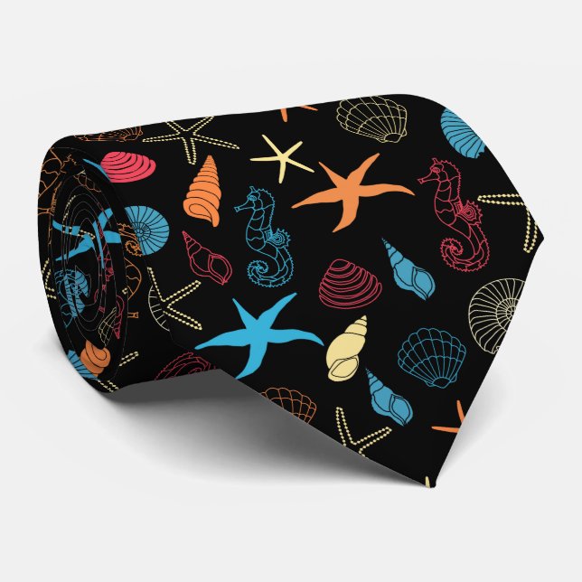 Colorful Sea Creatures Tie (Rolled)