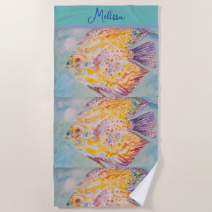 Colorful Sea Fish Ocean Beach Sea Girls Name Towel