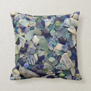 Colorful sea glass beach pottery photo square throw pillow
