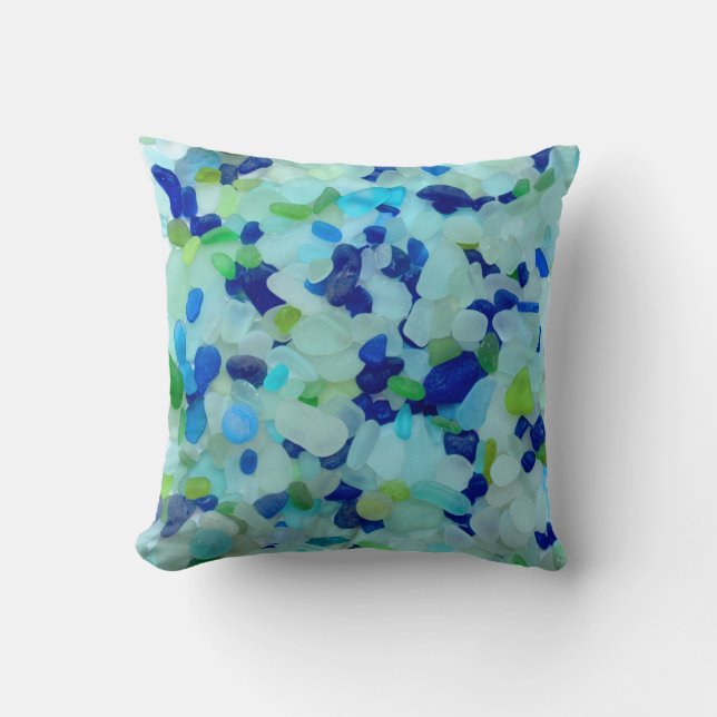 Colorful sea glass beach pottery photo square throw pillow (Front)