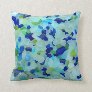 Colorful sea glass beach pottery photo square throw pillow