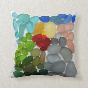 Colorful sea glass beach pottery photo square throw pillow