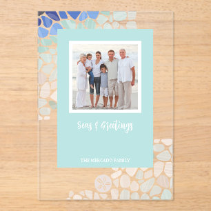 Colorful Sea Glass Christmas Photo Holiday Card Acrylic Invitations