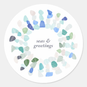 Colorful Sea Glass Christmas Wreath Classic Round Sticker