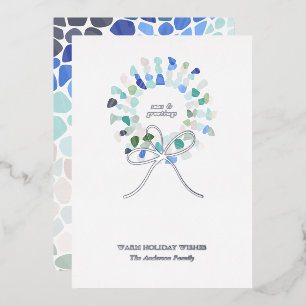Colorful Sea Glass Christmas Wreath Foil Holiday Card