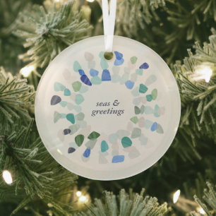 Colorful Sea Glass Christmas Wreath Glass Ornament