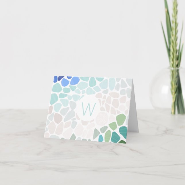 Colorful Sea Glass Glass Monogram Note Card (Front)