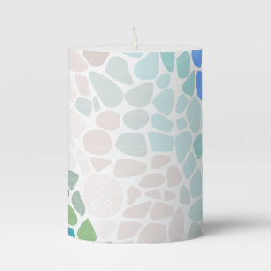 Colorful Sea Glass GlassPillar Candle