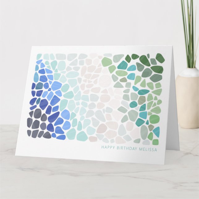 Colorful Sea Glass Happy Birthday Card (Front)