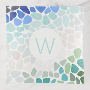 Colorful Sea Glass Initial Trinket Tray