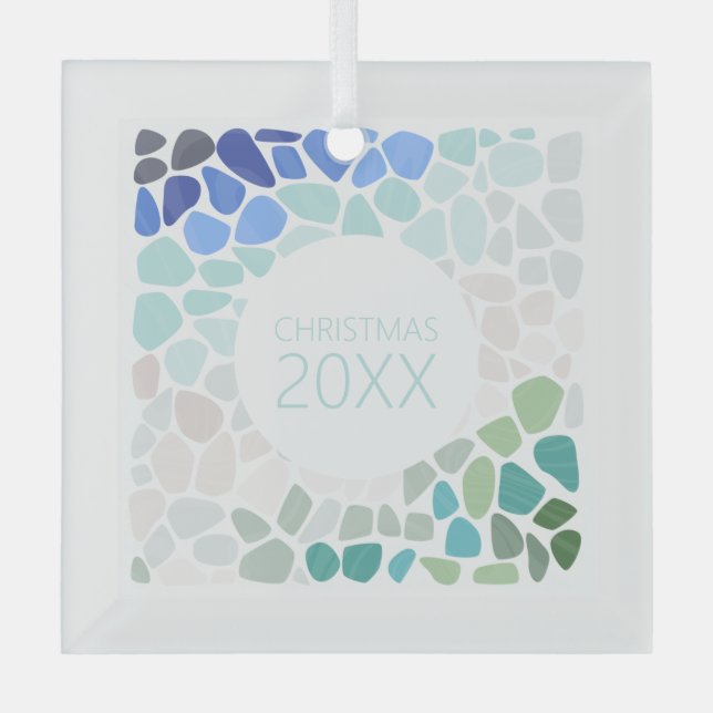Colorful Sea Glass Keepsake Glass Ornament (Front)