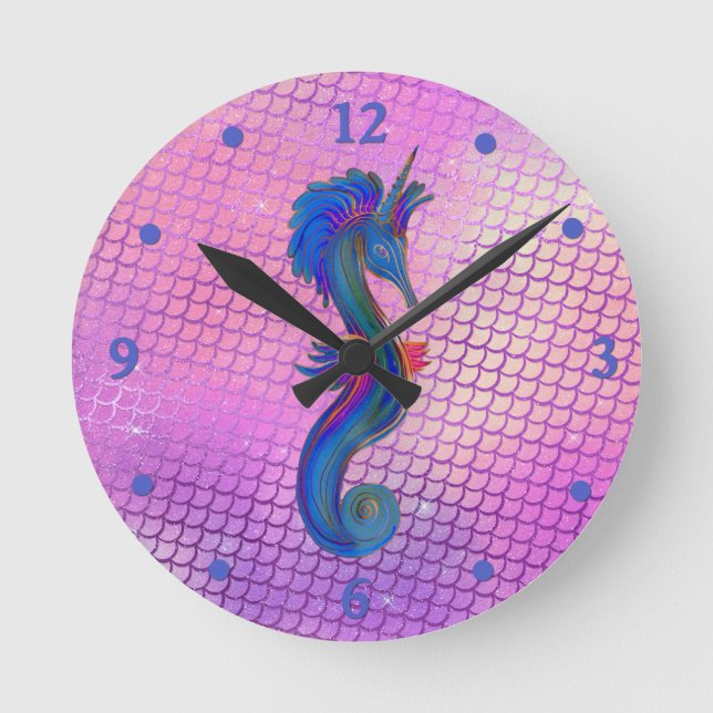 Colorful Sea Horse Round Clock (Front)