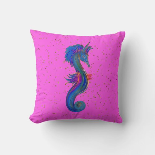 Colorful Sea Horse Throw Pillow