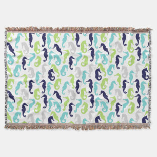 Colorful Sea Horses Throw Blanket