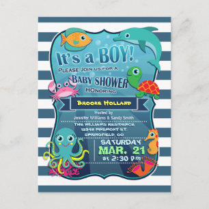 Colorful Sea Life Boy Baby Shower Invitation