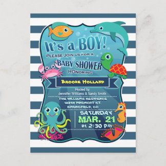 Colorful Sea Life Boy Baby Shower Invitation