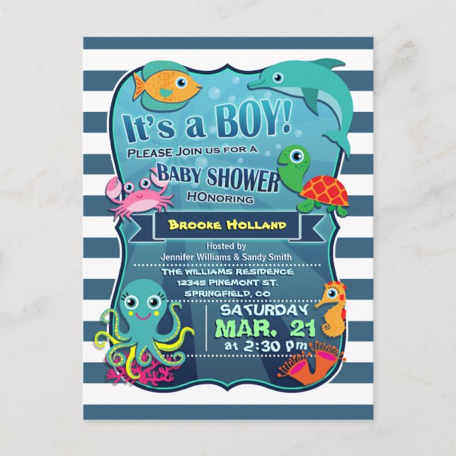Colorful Sea Life Boy Baby Shower Invitation (Front)