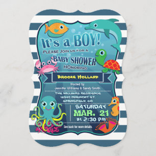 Colorful Sea Life Boy Baby Shower Invitation