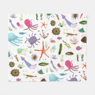 Colorful Sea Life Fleece Blanket