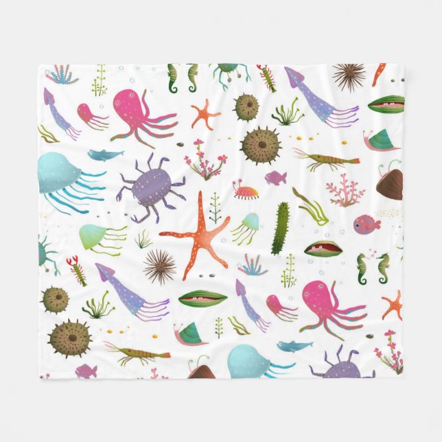 Colorful Sea Life Fleece Blanket (Front (Horizontal))