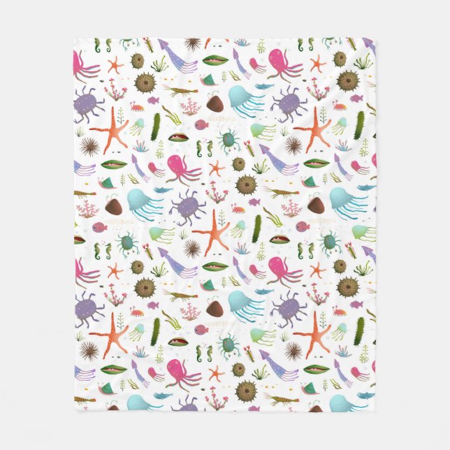 Colorful Sea Life Fleece Blanket (Front)