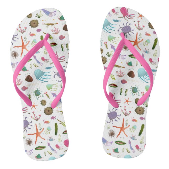 Colorful Sea Life Flip Flops (Footbed)