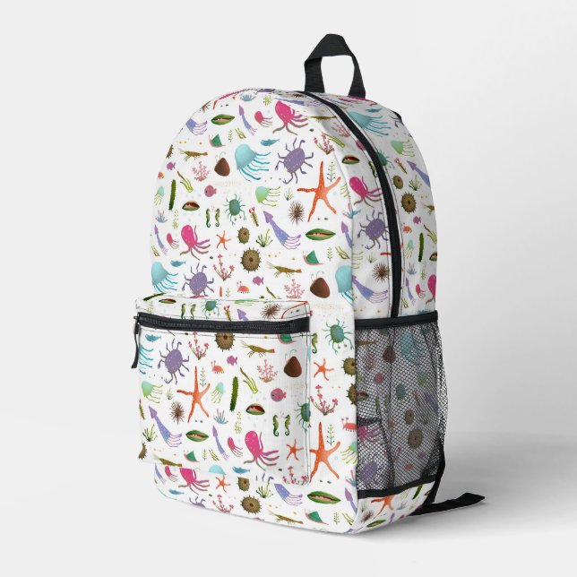 Colorful Sea Life Printed Backpack (Back Corner Right)