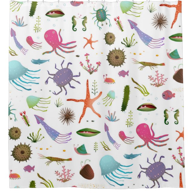 Colorful Sea Life Shower Curtain (Front)