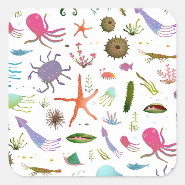 Colorful Sea Life Square Sticker (Front)