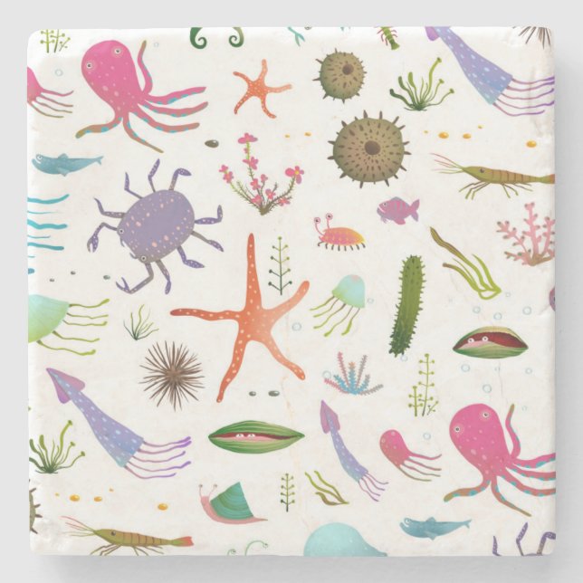Colorful Sea Life Stone Coaster (Front)