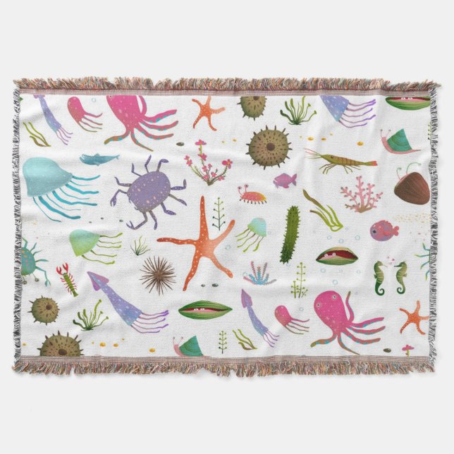 Colorful Sea Life Throw Blanket (Front)