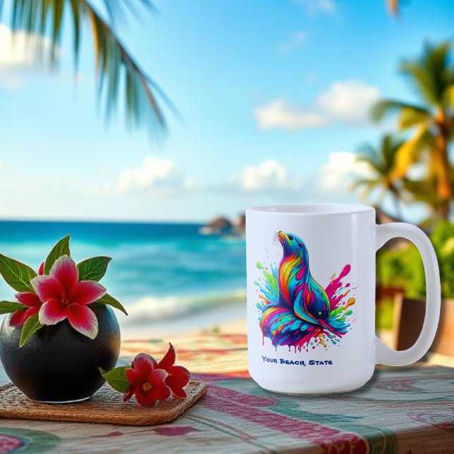 Colorful Sea Lion Splash Coffee Mug (Colorful Sea Lion Splash-Fisherman Core-Dopamine Dressing-Summer Mug-Beach Mug)