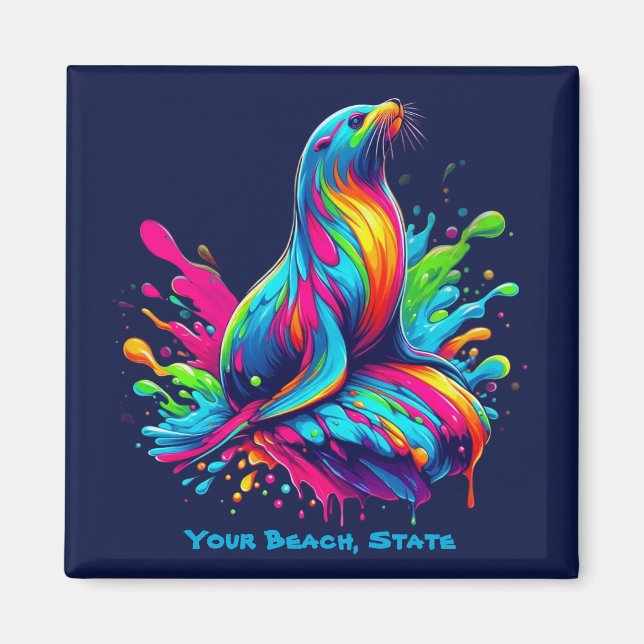 Colorful Sea Lion Splash Magnet (Front)