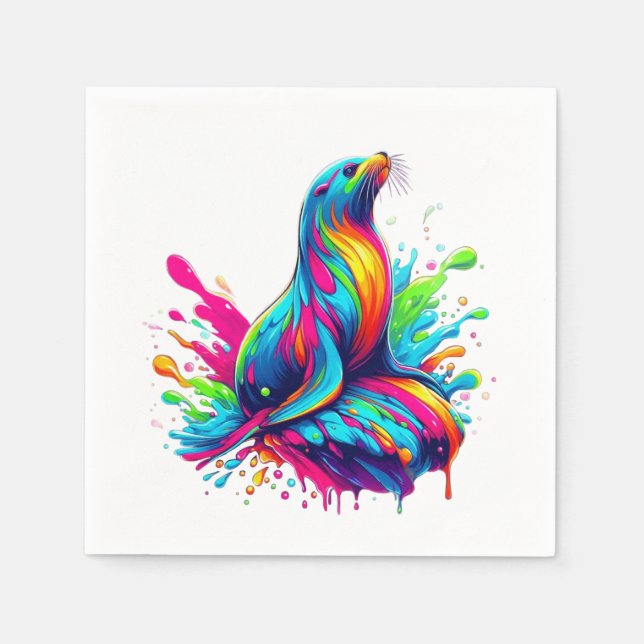 Colorful Sea Lion Splash Napkins (Front)