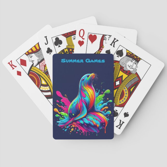 Colorful Sea Lion Splash  Poker Cards (Back)