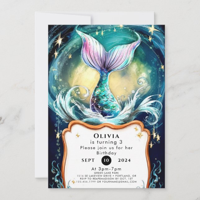 Colorful Sea Mermaid Birthday Invitation (Front)
