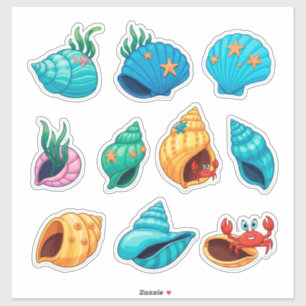 Colorful Sea Shells and Ocean Creatures Sticker