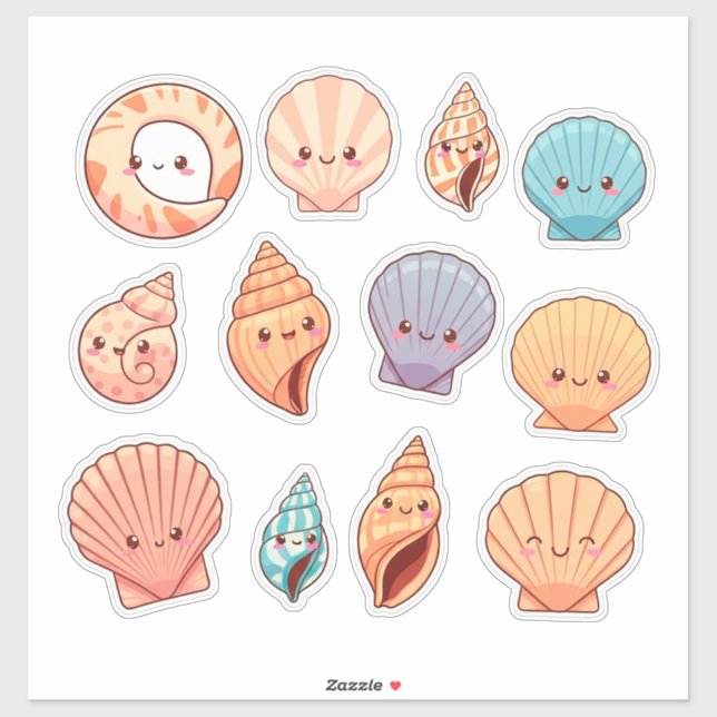 Colorful Sea Shells and Ocean Creatures Sticker (Sheet)