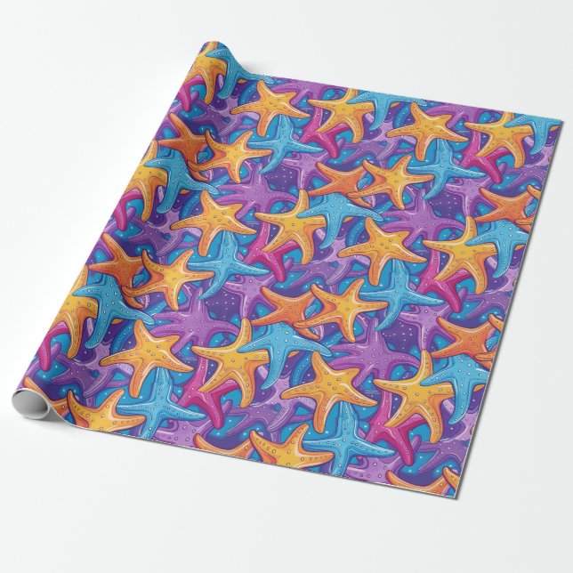 Colorful Sea Stars Wrapping Paper (Unrolled)