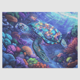 Colorful Sea Turtle and Coral Decoupage Tissue Paper