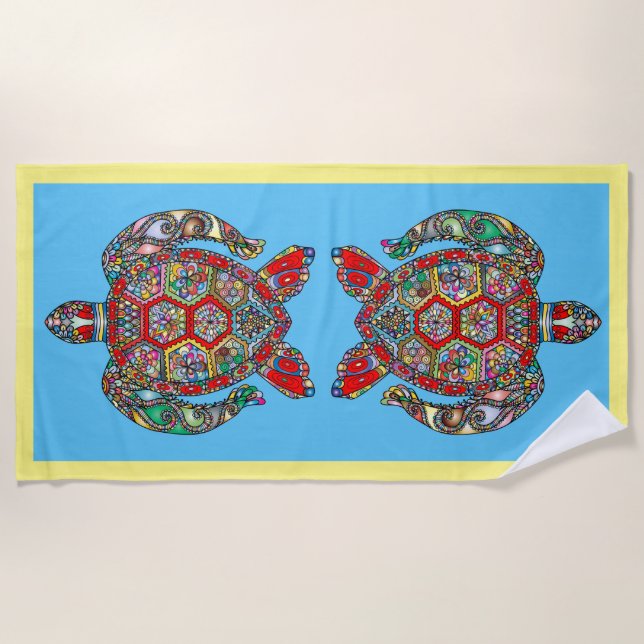 Colorful Sea Turtle Beach Towel (Front)