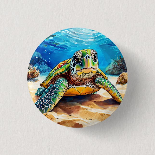 Colorful Sea Turtle Button (Front)