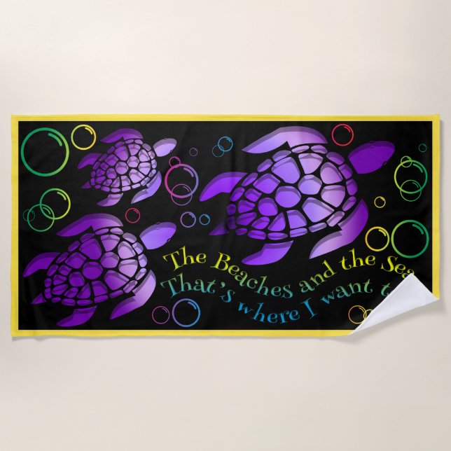 Colorful Sea Turtle Design Beach Towel (Front)