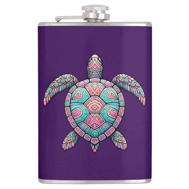 Colorful Sea Turtle Flask (Front)