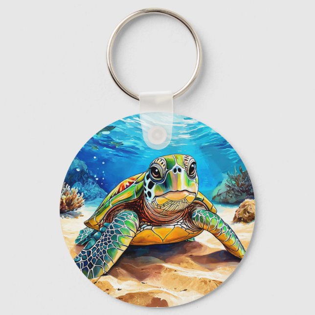Colorful Sea Turtle Keychain (Front)