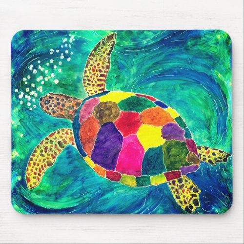 Colorful Sea Turtle Mouse Pad