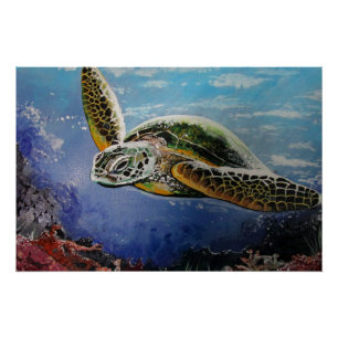 Colorful Sea Turtle Ocean Wall Art for Coastal