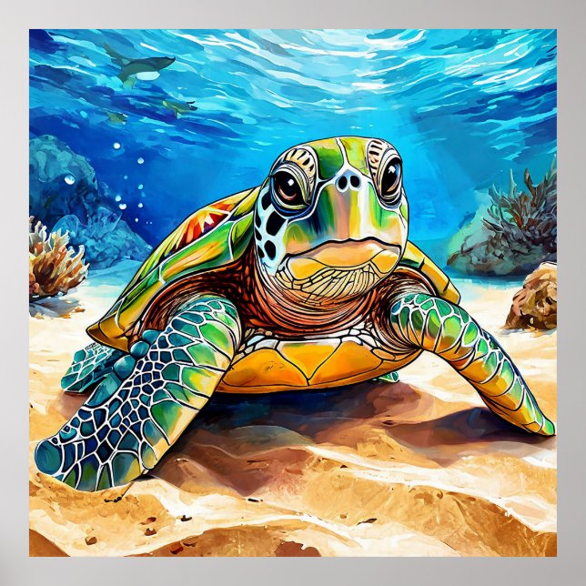 Colorful Sea Turtle Poster (Front)