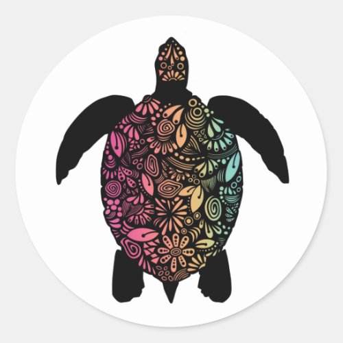 Colorful Sea Turtle Round Sticker