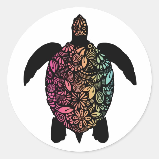 Colorful Sea Turtle Round Sticker (Front)